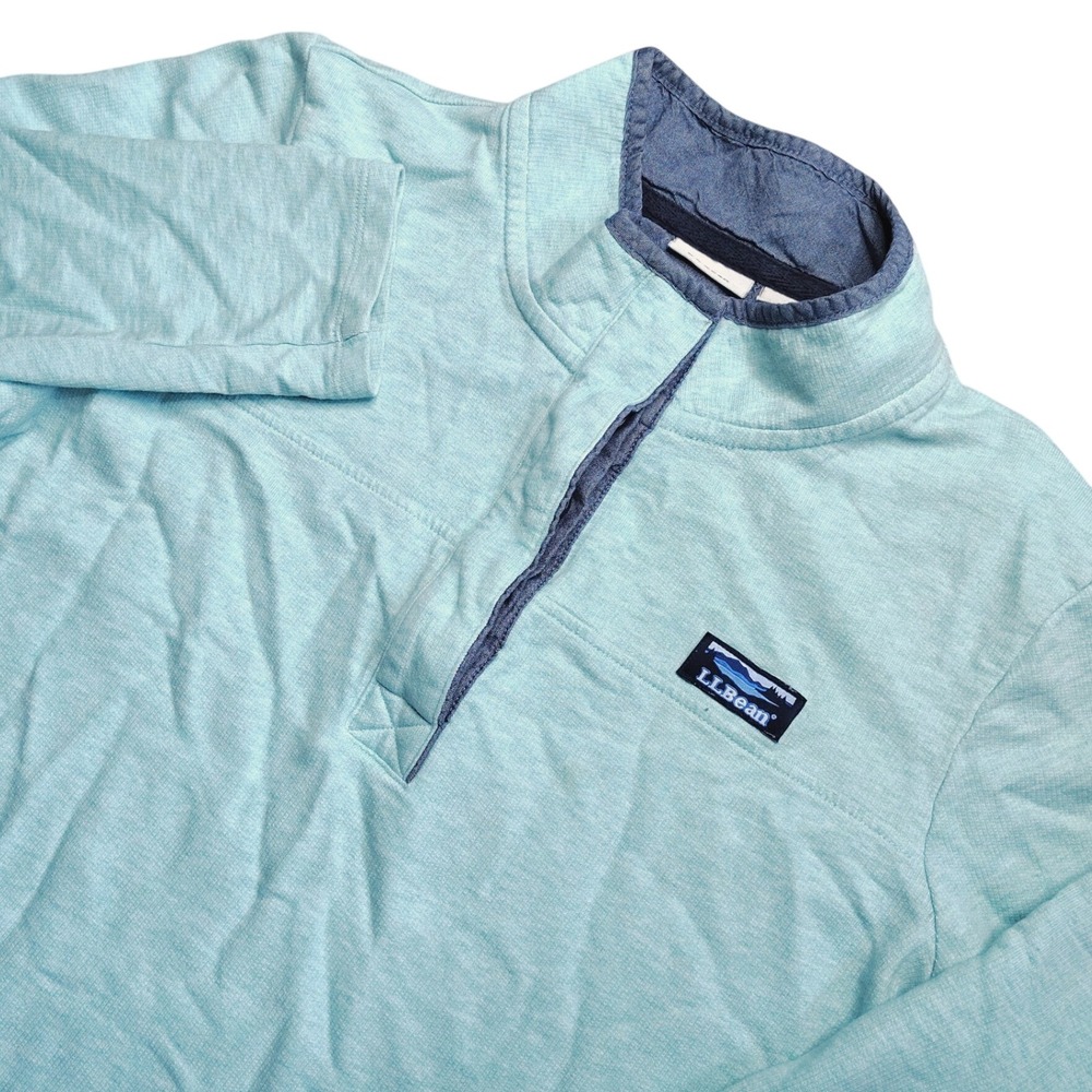 L.L Bean Blue Rugby Shirt Soft Cotton Long Sleeve Henley Pullover Size Large